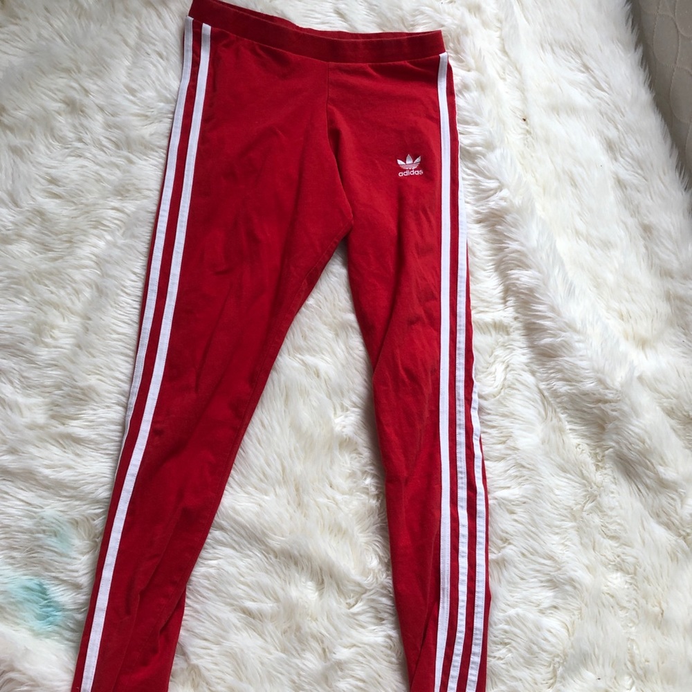 Red Adidas Striped Leggings